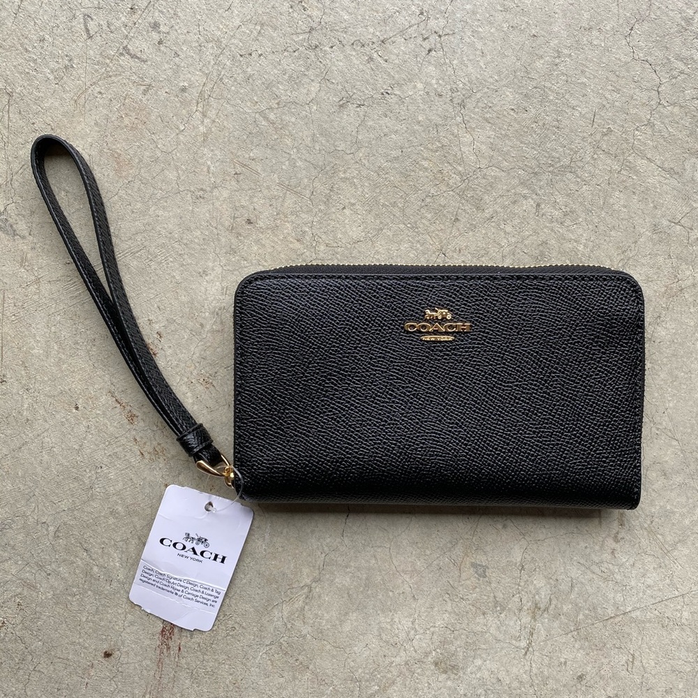 Coach Leather Phone Wallet/Wristlet in Black